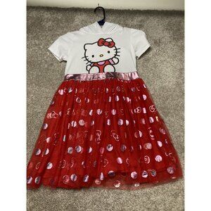 Hello Kitty Girls Hooded Dress With Red Polka Dot Tulle Skirt & Bow